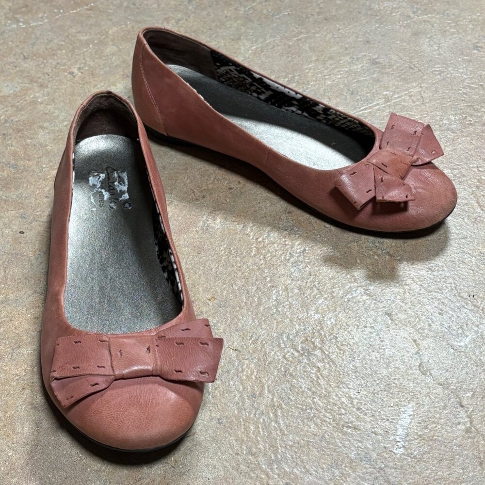 Clarks Bendables Rose Pink Leather Comfy Ballet Flats With Bow Detail Size 8